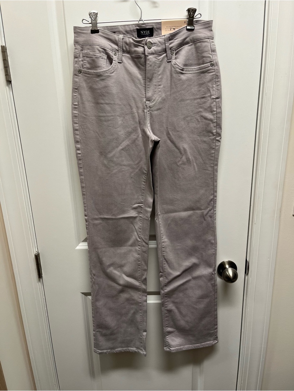 NWT NYDJ Marilyn Straight Leg Jeans Pearl Grey Sure Stretch Size 8 31" Inseam
